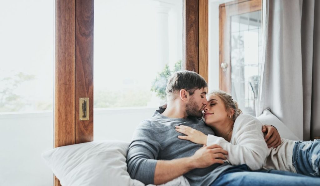 This photo shows a couple who are cuddling instead of doing sexual activity. It shows that despite the decline in the frequency of sexual activity among them, they remain satisfied with each other maritally.